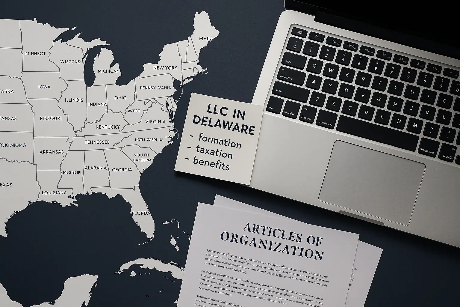 Mapa editorial de Delaware con notas comparativas para fundadores extranjeros evaluando una LLC