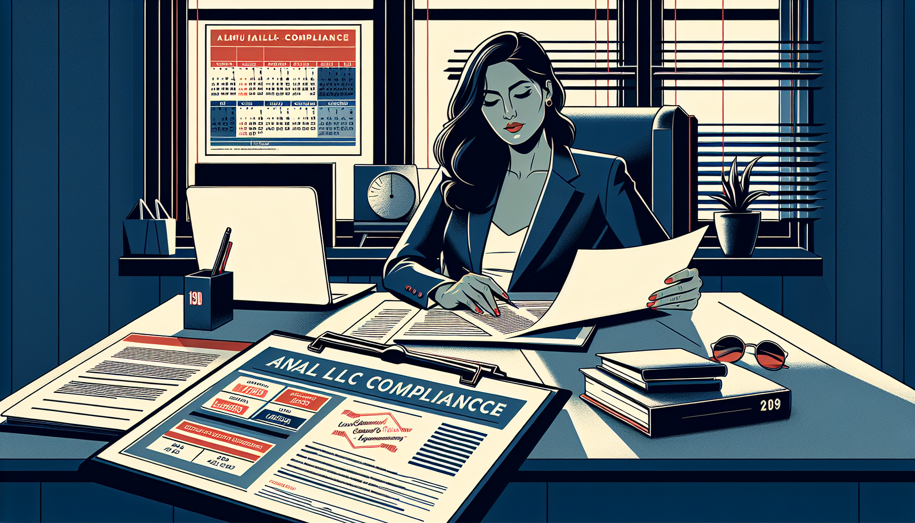 Emprendedor latinoamericano revisando el cumplimiento anual de su LLC en Estados Unidos.