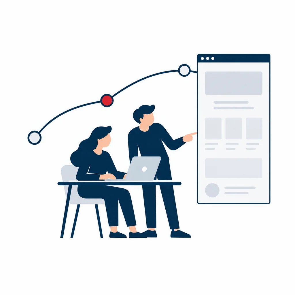 Diseñador y emprendedor organizando un sitio web de una página.